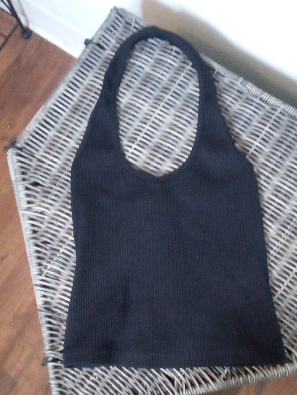Tiger Mist Black Ribbed Halter Top, XS